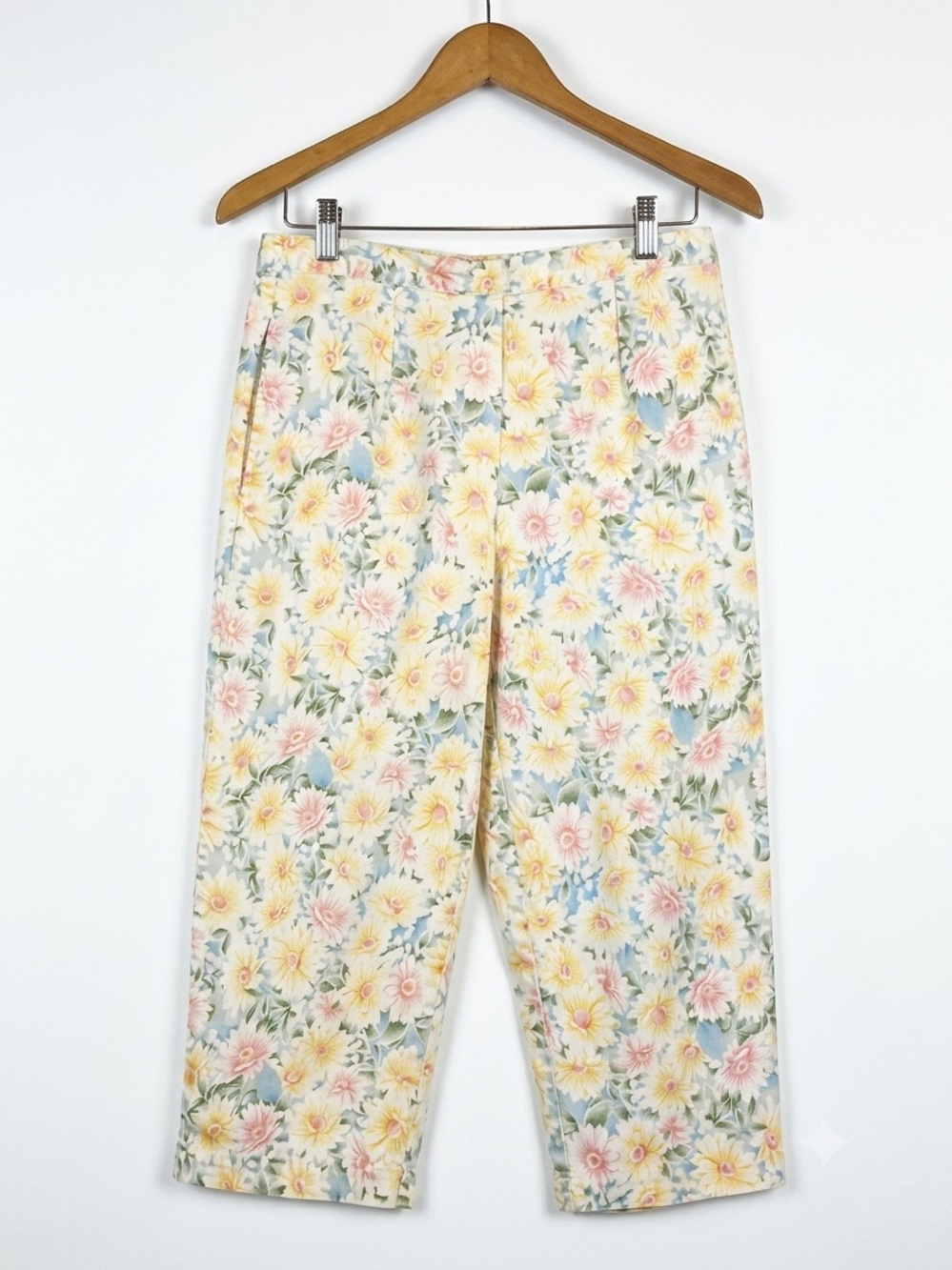 Vintage Cottagecore Floral Crop Pants Pastel Daisy Printed Capris 10P